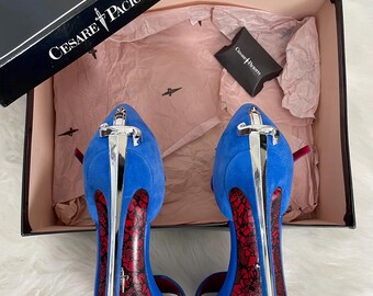 ꧁༺ チェーザレパチョッティ リアルヌバックレザー スティレットロングハイヒール チェーザレパチョッティ リアルヌバックレザー スティレット