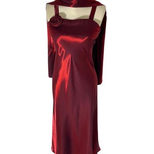 Vintage 90s Burgundy Silk Satin Prom Dress Shiny Red Evening Gown Y2K Maxi Formal Dress Wedding Guest Party Dress Rosette Camisole Dress XS