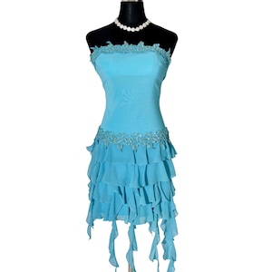 cyan mini dress Zafrina Light Cyan Halter Off-Shoulder Backless Mini Dress by Miss Circle New York