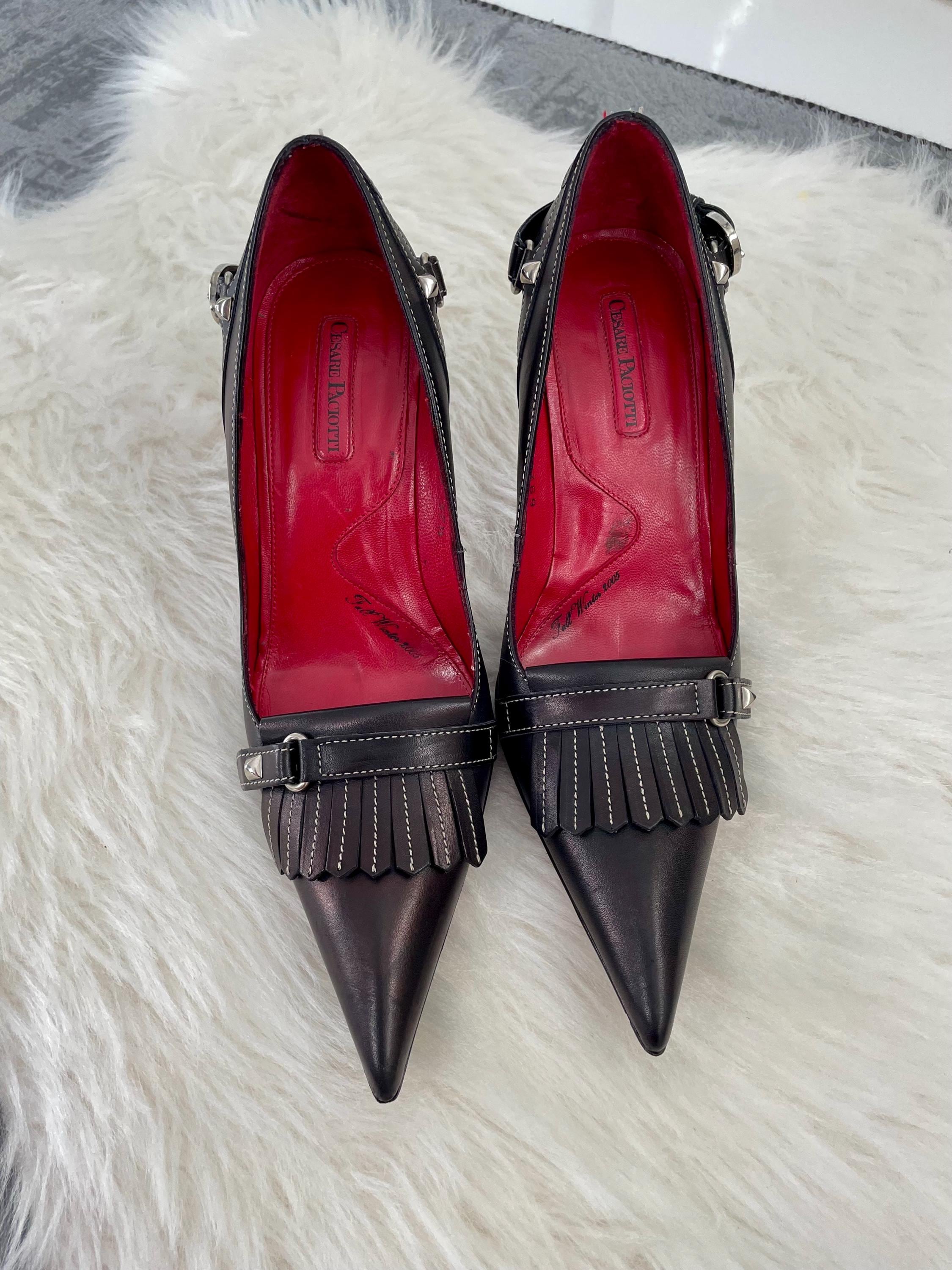 Cesare Paciotti Vintage Black Leather Heels – Red Sole Cesare Paciotti Vintage Black Leather Heels – Red Sole
