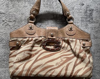 Bolso Guess con estampado de leopardo Y2K / Bolso de hombro con logotipo vintage de los años 2000 / Bolso llamativo con detalles de cuero / Accesorio retro
