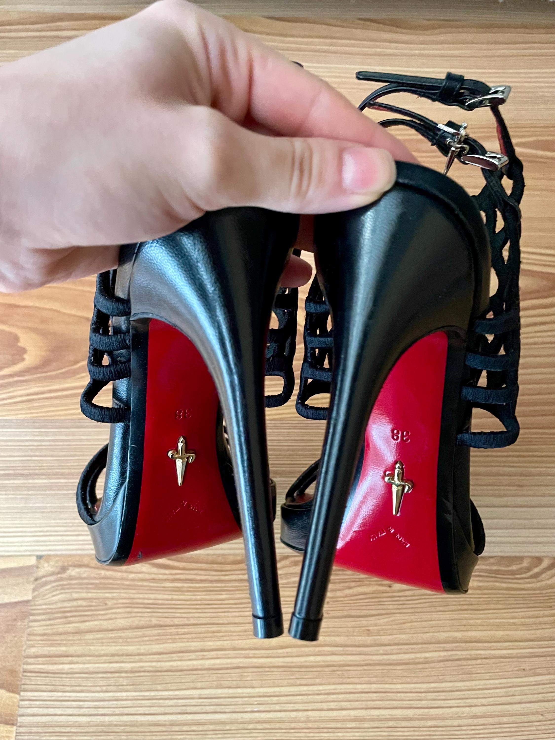 Buy Cesare Paciotti Cage Cutout Heels – Red Bottom, Black Suede  