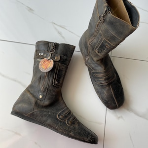 Vintage Kowalski Men’s Leather Boots Size 43 – Retro Distressed Black Moto Style Zipper Boots