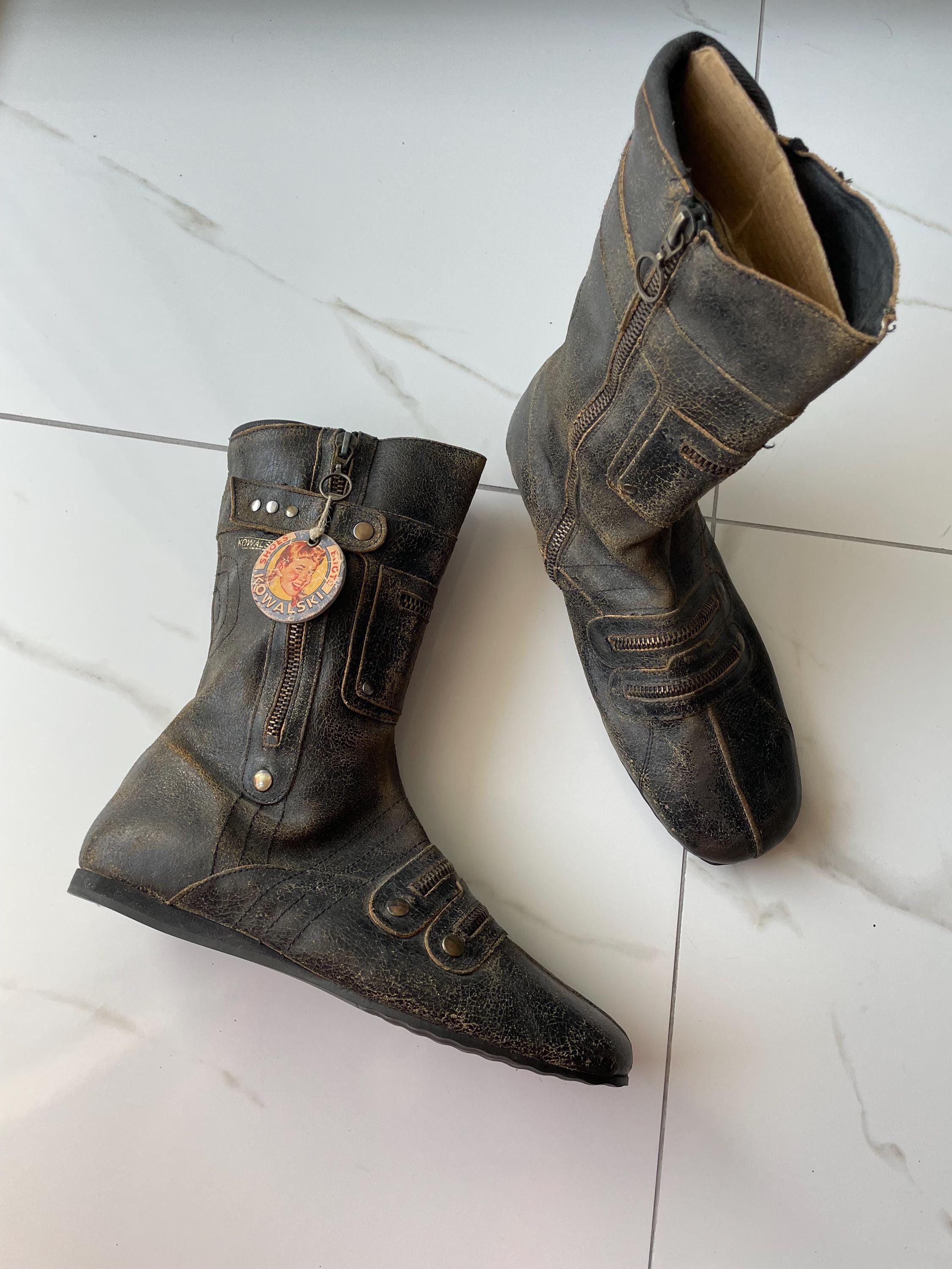 靴 vintage boots archive Vintage Kowalski Men's Leather Boots Size 43 – Retro Distressed