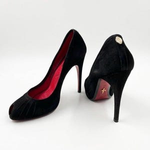 Cesare Paciotti Black Suede Open Toe Heels - Dagger Detail - Size IT 37 (US 7)