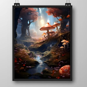Fungal Forest, Fantasy Landscape, Portrait Poster Print