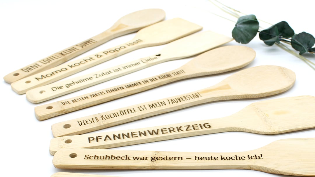 Kochlöffel Pfannenwender mit Spruch/Wunschgravur Holz Bambus