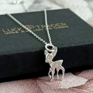 Sterling Silver Baby Deer Fawn Pendant Necklace Animal Jewellery