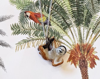 Sloth Porcelain Pendant Necklace: Hand-Painted Animal Jewelry