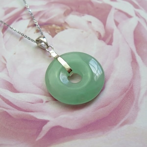Jade Donut Grade A Certified 925 Sterling Silver Stamped Pendant Necklace - Mothers Day Gift for Mum