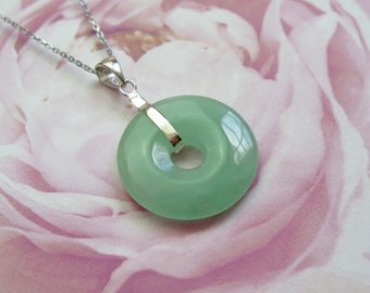 Jade Donut Grade A Certified 925 Sterling Silver Stamped Pendant Necklace