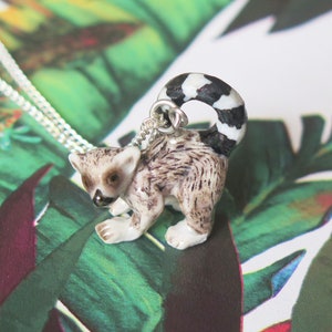 Lemur Affe Porzellan Tier Anhänger Halskette
