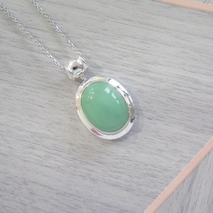 Grade A Jade Pendant Necklace: Oval Sterling Silver, Burmese Jade
