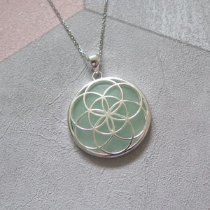 Jade Flower of Life Pendant Necklace: 925 Sterling Silver, Certified