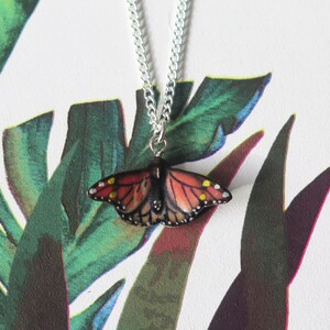 Hand Painted Porcelain Butterfly Pendant Necklace - Sterling Silver Plated Chain
