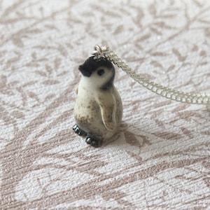 Porcelain Baby Penguin Pendant Necklace: Hand Painted Ceramic Glaze