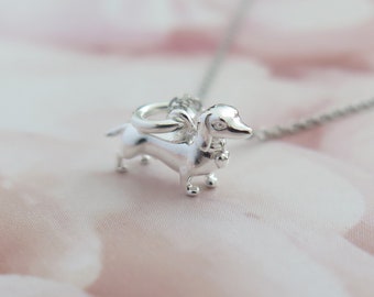 Sterling Silver Dachshund Pendant Necklace: Puppy Dog Gift