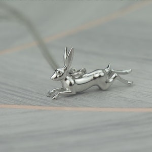 Sterling Silver Hare Pendant Necklace - Animal Jewelry Gift