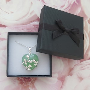 Jade Heart Pendant Necklace: Sterling Silver Rose Accent, Grade A Jade