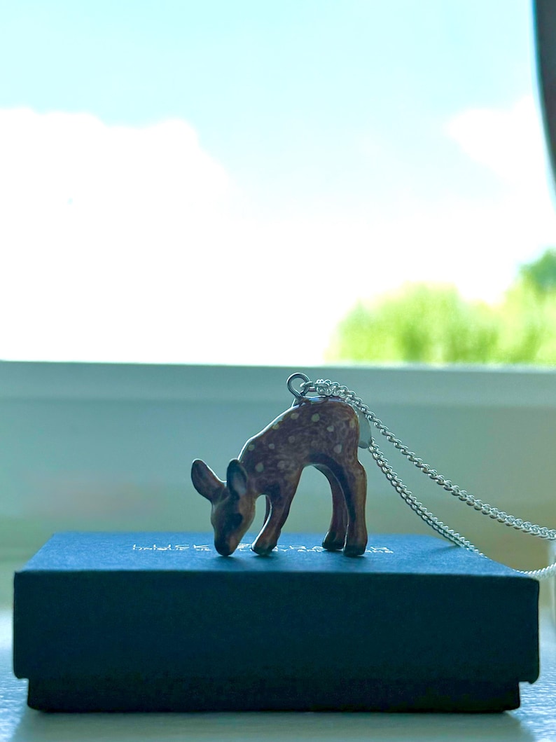 Baby Deer Fawn Porcelain Animal Pendant Necklace image 4