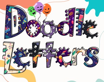 Halloween Party Doodle letters clip art PNG files, Make your own name doodle alphabets, Halloween clipart doodle alphabet doodle set pngs
