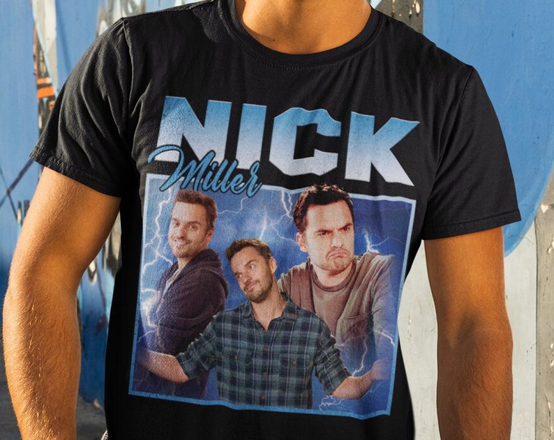 Nick miller homage vintage tshirt, nick miller retro fan tees, nick miller retro 90s sweater, nick miller merch gift