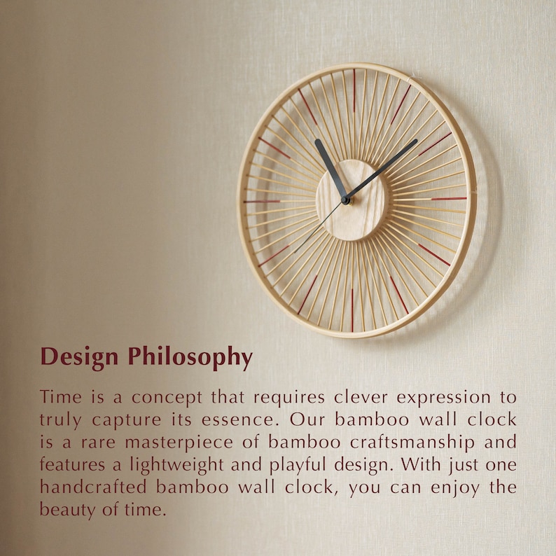 Bamboo Wall Clock, Zen Clock, Handcrafted Bamboo Clock, Minimalist Design Clock, Natural Home Decor Housewarming Gift, Gift for new house image 4