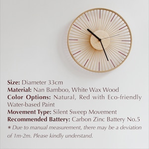 Bamboo Wall Clock, Zen Clock, Handcrafted Bamboo Clock, Minimalist Design Clock, Natural Home Decor Housewarming Gift, Gift for new house image 8