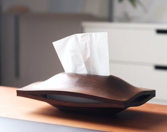 Wood Hill Tissue Box, Black Walnut Tissue Holder, Handmade Tissue Cover - Artistic Tabletop Accessory, Elegant Home Decor - New Home Gifts