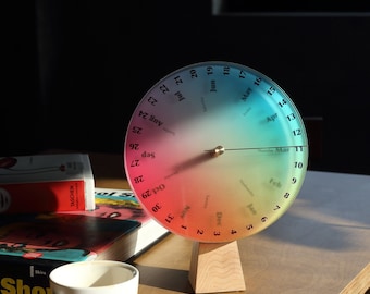 Artistic Calendar - Color of Time - Acrylic & Maple Wood Desk Circle Calendar, Primary Color Concept Perpetual Calendar - Housewarming Gifts