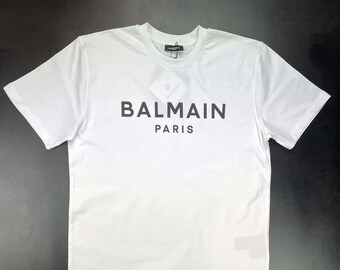 Vintage Balmain White T-shirt With BOLD Black Stamp Size 2XL