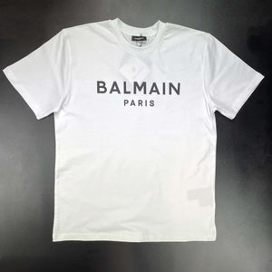 Vintage Balmain Weißes T-Shirt mit BOLD schwarzem Stempel Größe 2XL