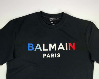 Vintage Balmain Black T-shirt With Colorful Text Size S