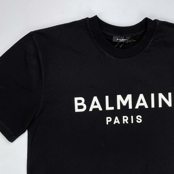 T-shirt noir Balmain vintage avec tampon blanc, taille S