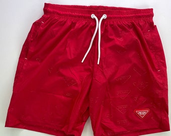 Prada Red Swimming shorts With PR Mono and Rubber Logo Size 2XL