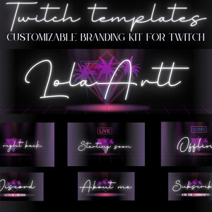 Customizable Neon Twitch Banner Templates For Streaming + Starting soon, Be right back, Offline Screens + Panels