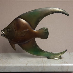 Vintage Press-Paper Fish  _  Bronze  on Marble _ 50&#39;s - 60&#39;s