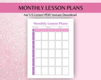 Monthly Lesson Plans for school, Weekly School Schedule, Simple Weekly Lesson Planner, Homeschool Planner
