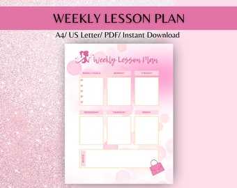 Barbie Planner Printable, Weekly Lesson Plan, Weekly School Schedule, Simple Weekly Lesson Planner, Weekly Planner PDF