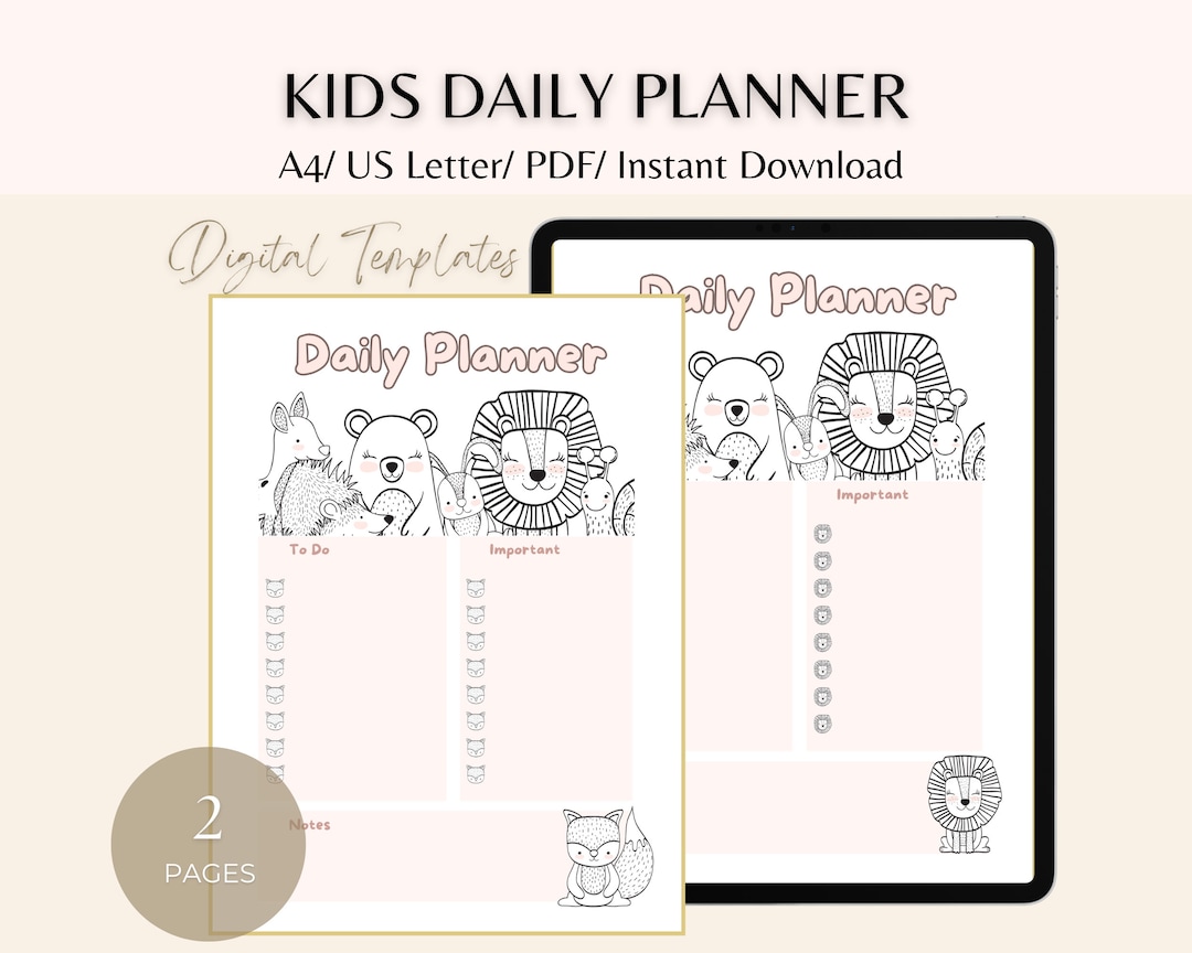 Animal Daily Planner, Kids Printable Planner, Homeschool Schedule ...