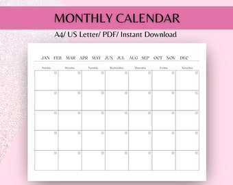 2023-2024 Monthly Calendar Template, Teacher Calendar, Horizontal Calendar, Minimalist Calendar, A4/US Letter size