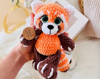 Crocheted red panda. Small panda. Himalayan panda. Crocheted fox. Gift for a child. Soft toy for sleep. Gift for a baby. Orange animal.