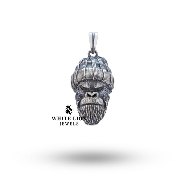 Gangster Monkey Animal Chimpanzee Ape Pendant 925 Silver Biker Gift Men