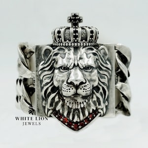 Heavy Solid Lion king Crown Animal Jungle Cuban Bracelet 925 Silver