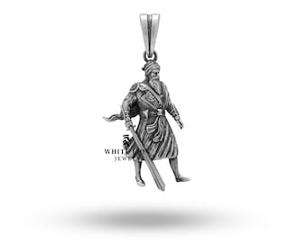 Pingente Militar Sikh Baba Deep Singh | Prata de Lei 925 | Joias Culturais | Acessório de Patrimônio