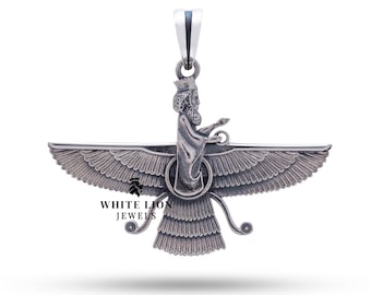 Detailed Faravahar 2D Parsi Ahura Mazda God Zoroastrianism 925 Silver Pendant