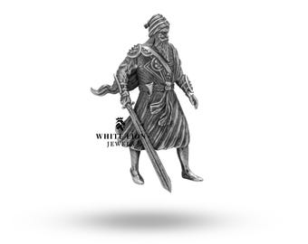 Sikh Baba Deep Singh Brooch Pin | 925 Sterling Silver | Handcrafted Artisan Jewelry | Cultural Heritage Accessory