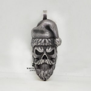 Weihnachten Weihnachtsmann Bearded Schädel Anhänger 925 Silber Biker Geschenk Männer Bild 2