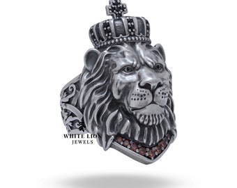 Calm Lion King Crown Animal Jungle Ring 925 Plata Regalo Hombres