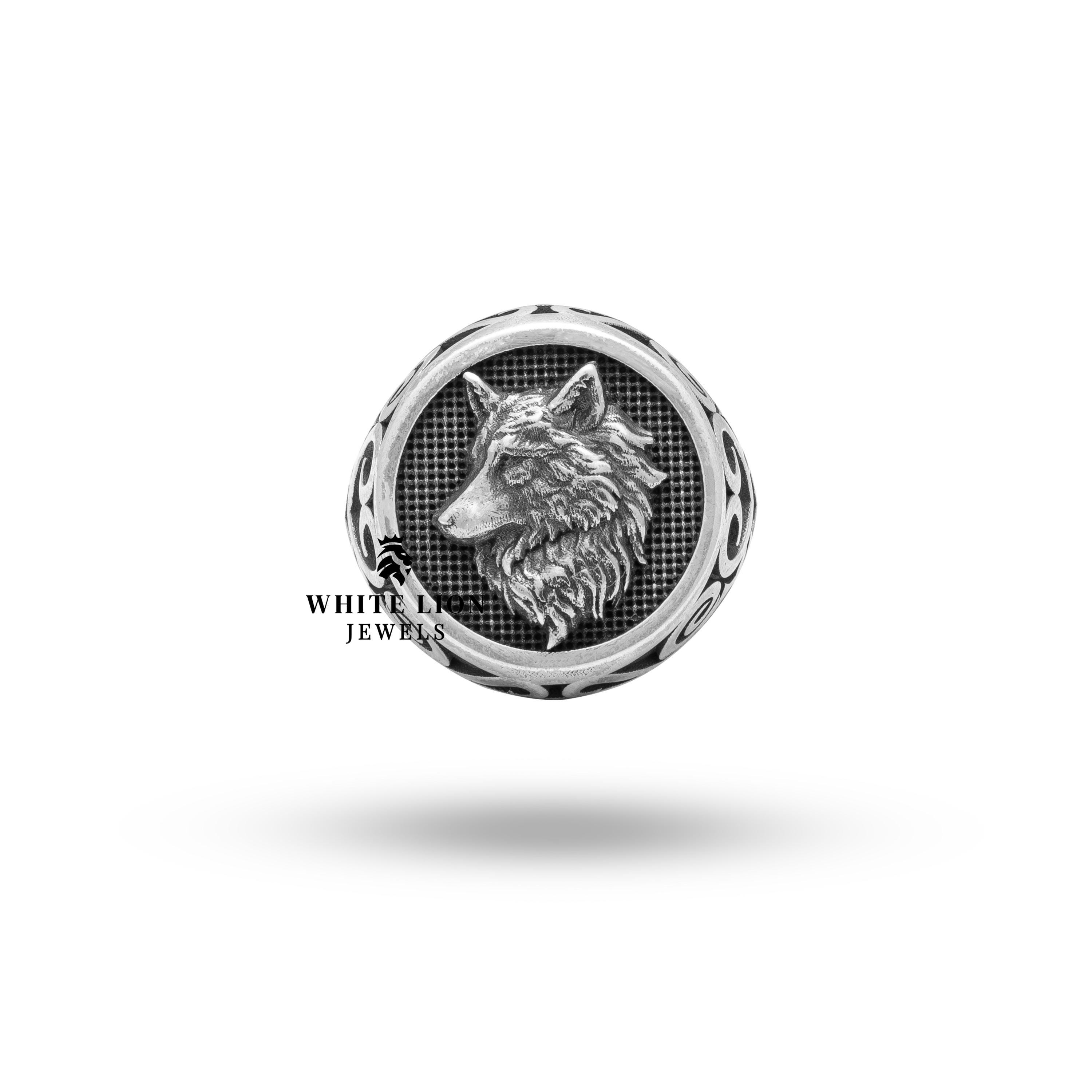 Anello con testa di lupo in argento sterling ossidato - Gioielli da motociclista, taglia 9,25 - Italia